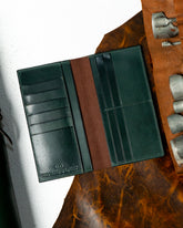 Caleb Wallet – Brown Saffiano & Woody Green Edition