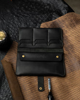 Aurora Wallet – Full Black Soft Cow Leather - Ceylon Leather Crafts
