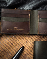 LEO Wallet – Green & Vintage Brown Full - Veg Goat Leather Edition - Ceylon Leather Crafts