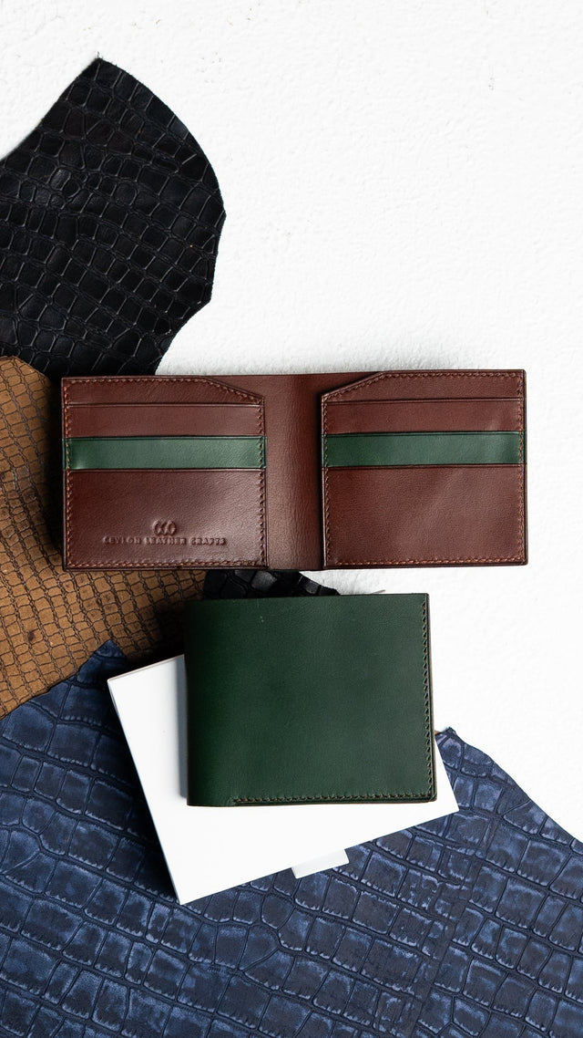 Levi Wallet – Indian Buffalo Full-Veg Leather (Green & Brown Edition) - Ceylon Leather Crafts