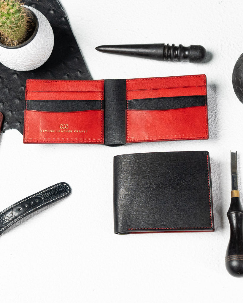 LEO Wallet – Black & Red Full-Veg Goat Leather Edition