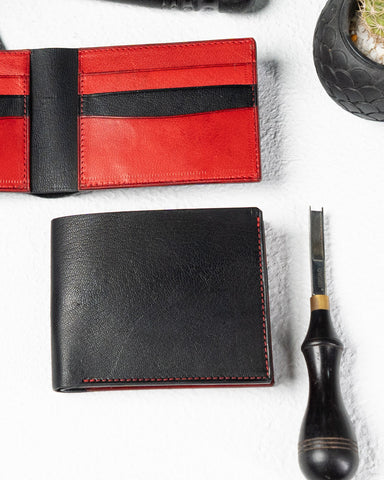 LEO Wallet – Black & Red Full-Veg Goat Leather Edition