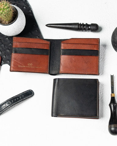 Levi Wallet – Black & Reddish Brown Full-Veg Goat Leather Edition