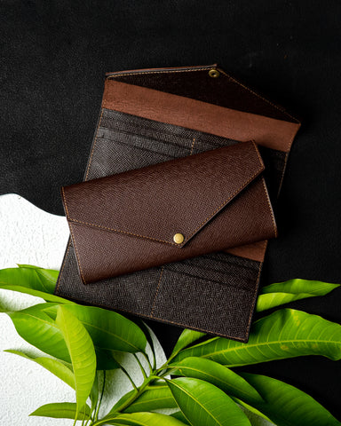 EZRA Wallet – Dark Brown Saffiano Full-Veg Leather
