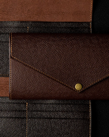 EZRA Wallet – Dark Brown Saffiano Full-Veg Leather