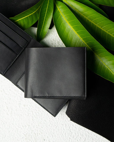 Adam Wallet – Black Indian Buffalo Full - Veg Leather - Ceylon Leather Crafts