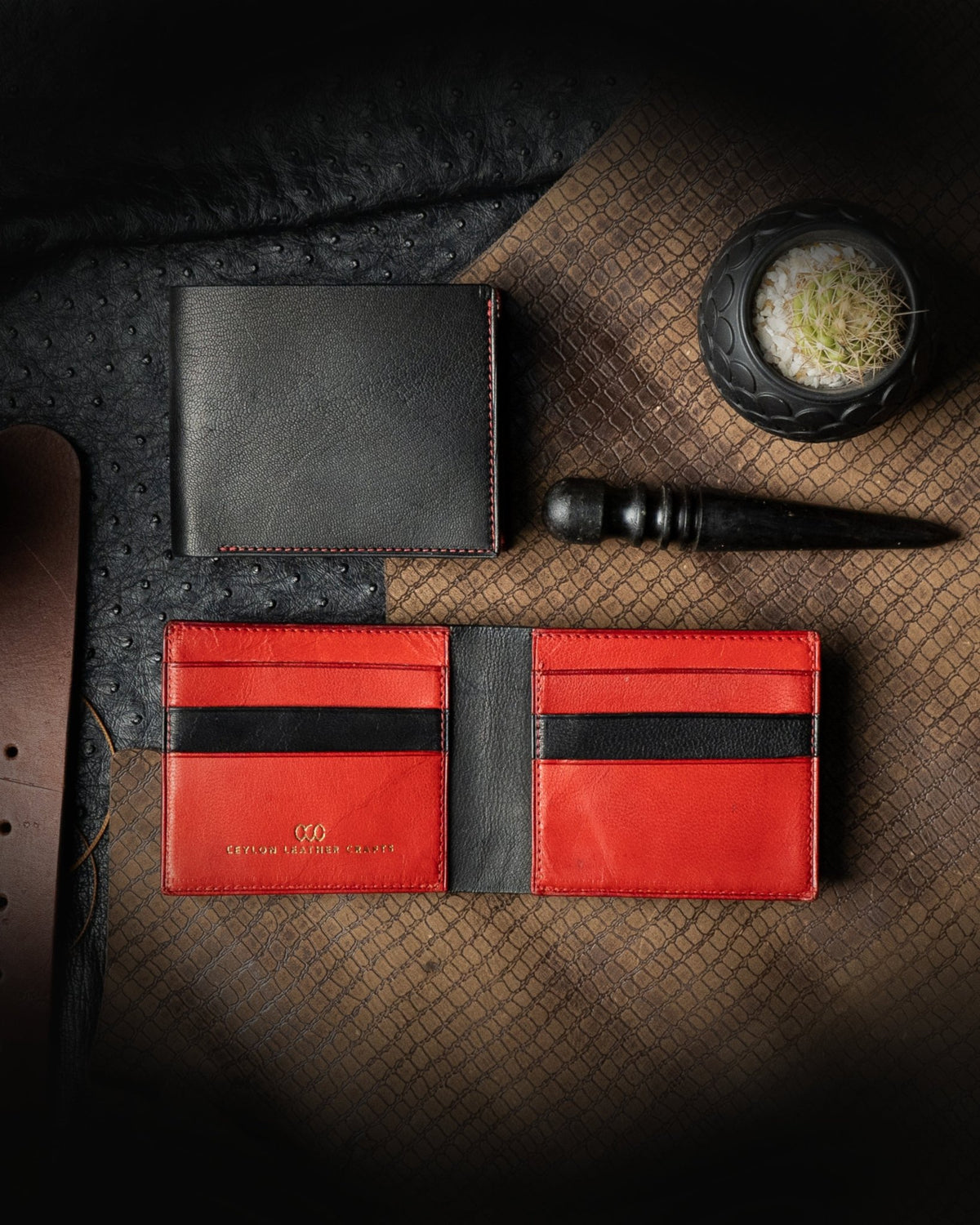 Adam Wallet – Black & Red Full - Veg Goat Leather Edition - Ceylon Leather Crafts