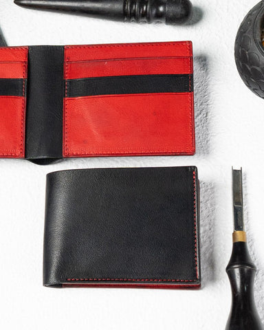 Adam Wallet – Black & Red Full - Veg Goat Leather Edition - Ceylon Leather Crafts