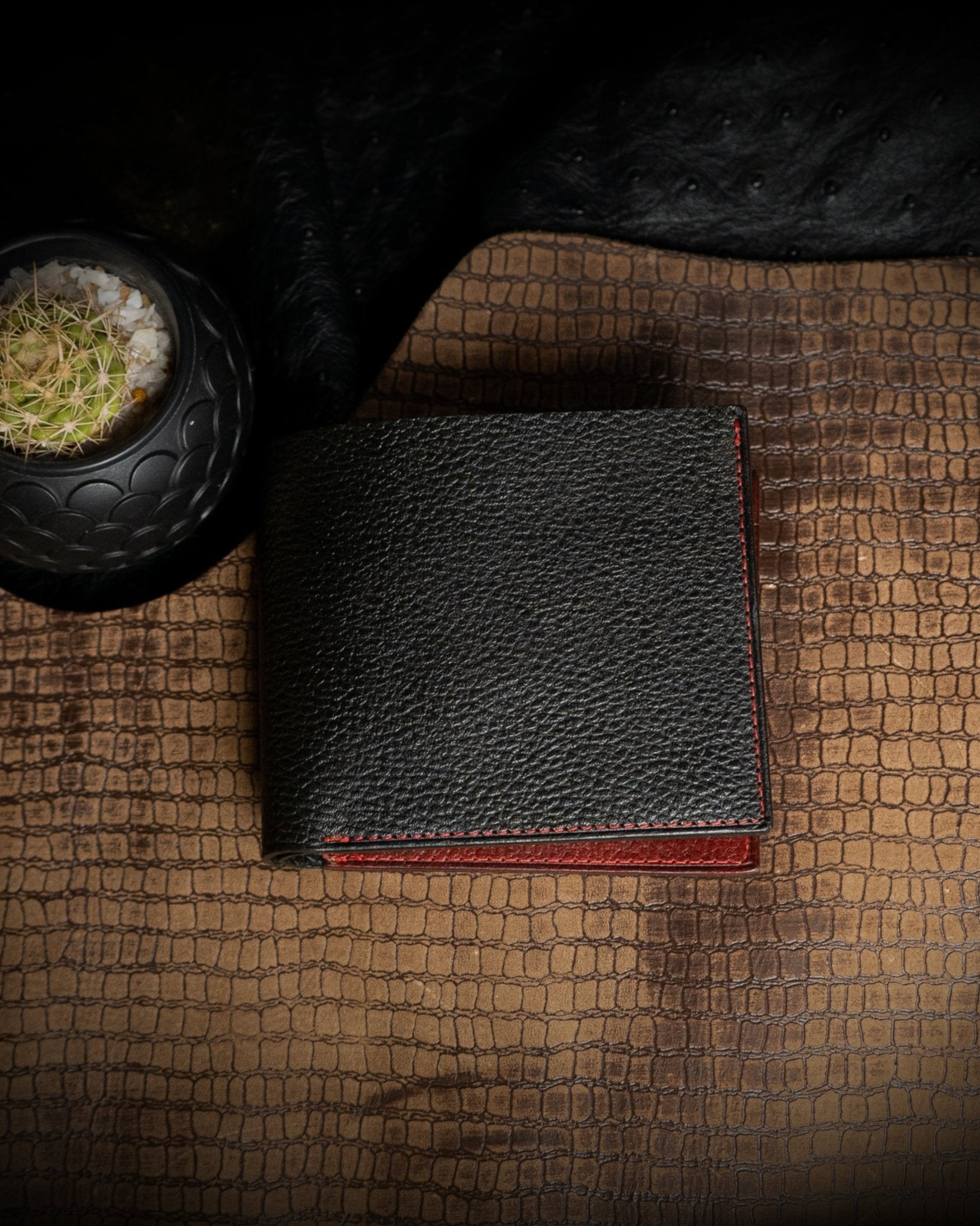 Adam Wallet – Black & Red Full - Veg Goat Leather Edition - Ceylon Leather Crafts