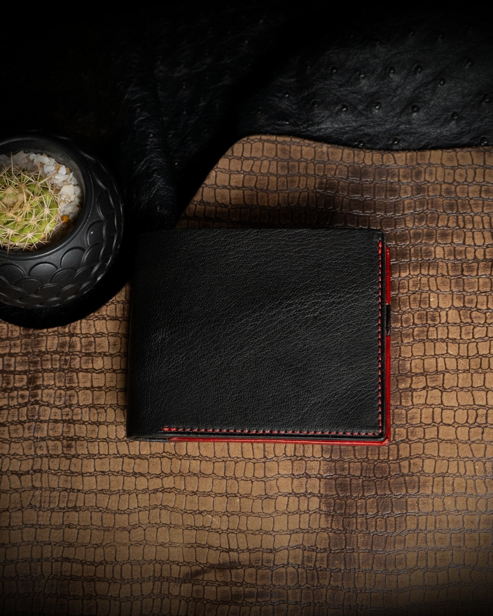 Adam Wallet – Black & Red Full - Veg Goat Leather Edition - Ceylon Leather Crafts