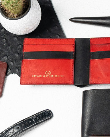 Adam Wallet – Black & Red Full - Veg Goat Leather Edition - Ceylon Leather Crafts