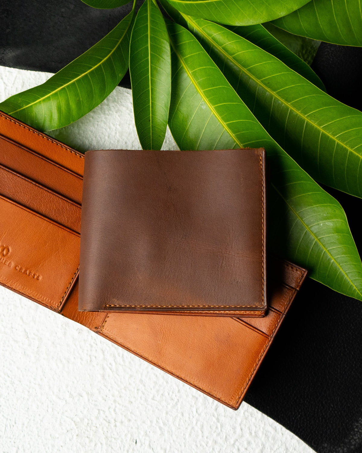 Adam Wallet – Brown Oil Pull - Up & Tan Veg - Tanned Buffalo Leather - Ceylon Leather Crafts