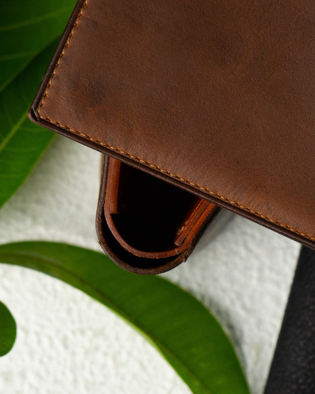 Adam Wallet – Brown Oil Pull - Up & Tan Veg - Tanned Buffalo Leather - Ceylon Leather Crafts