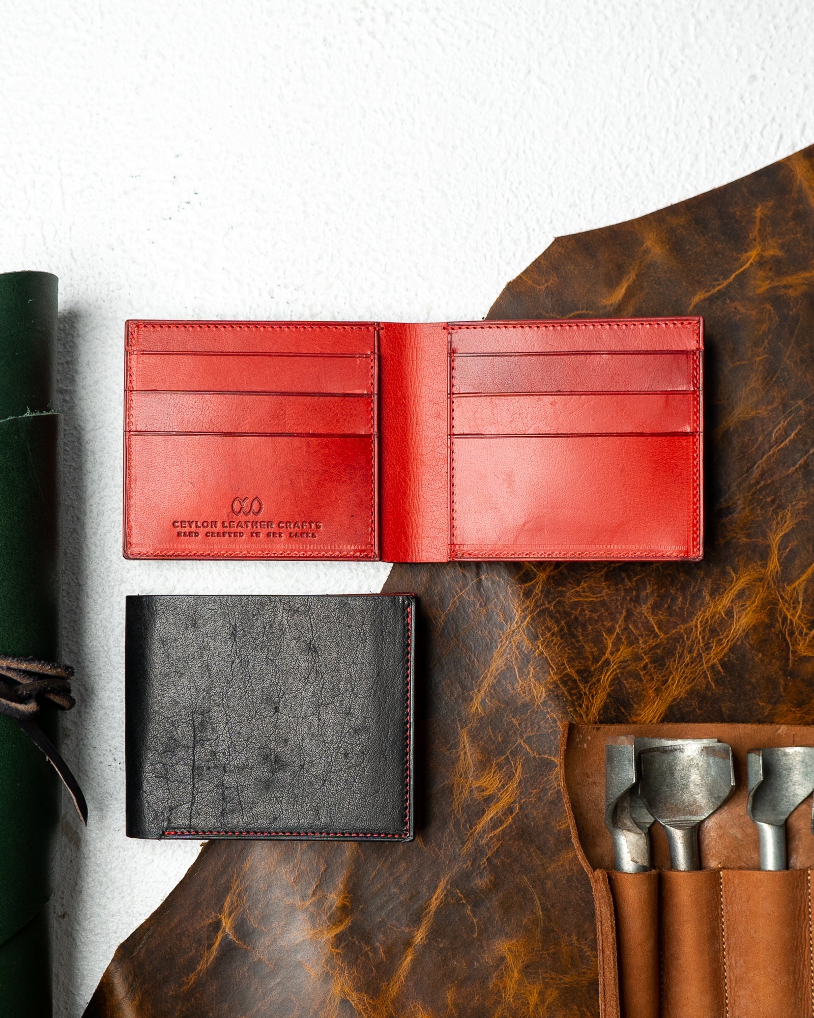 Adam Wallet – Buffalo Black & Woody Wine Red Edition - Ceylon Leather Crafts