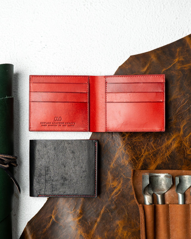 Adam Wallet – Buffalo Black & Woody Wine Red Edition - Ceylon Leather Crafts