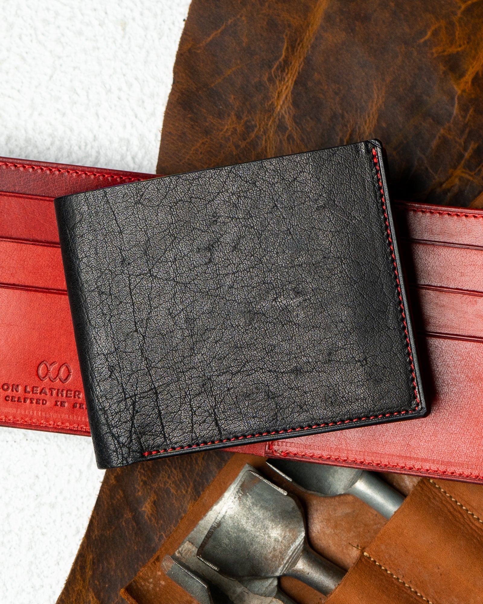 Adam Wallet – Buffalo Black & Woody Wine Red Edition - Ceylon Leather Crafts