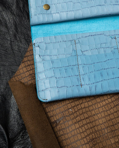 Aurora Wallet – Blue Cow CG Alligator Belly Embossed Leather - Ceylon Leather Crafts