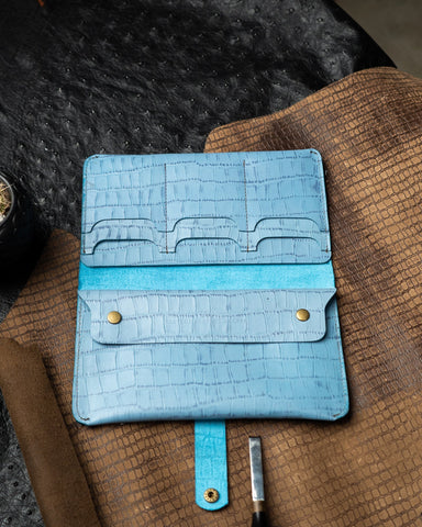 Aurora Wallet – Blue Cow CG Alligator Belly Embossed Leather - Ceylon Leather Crafts