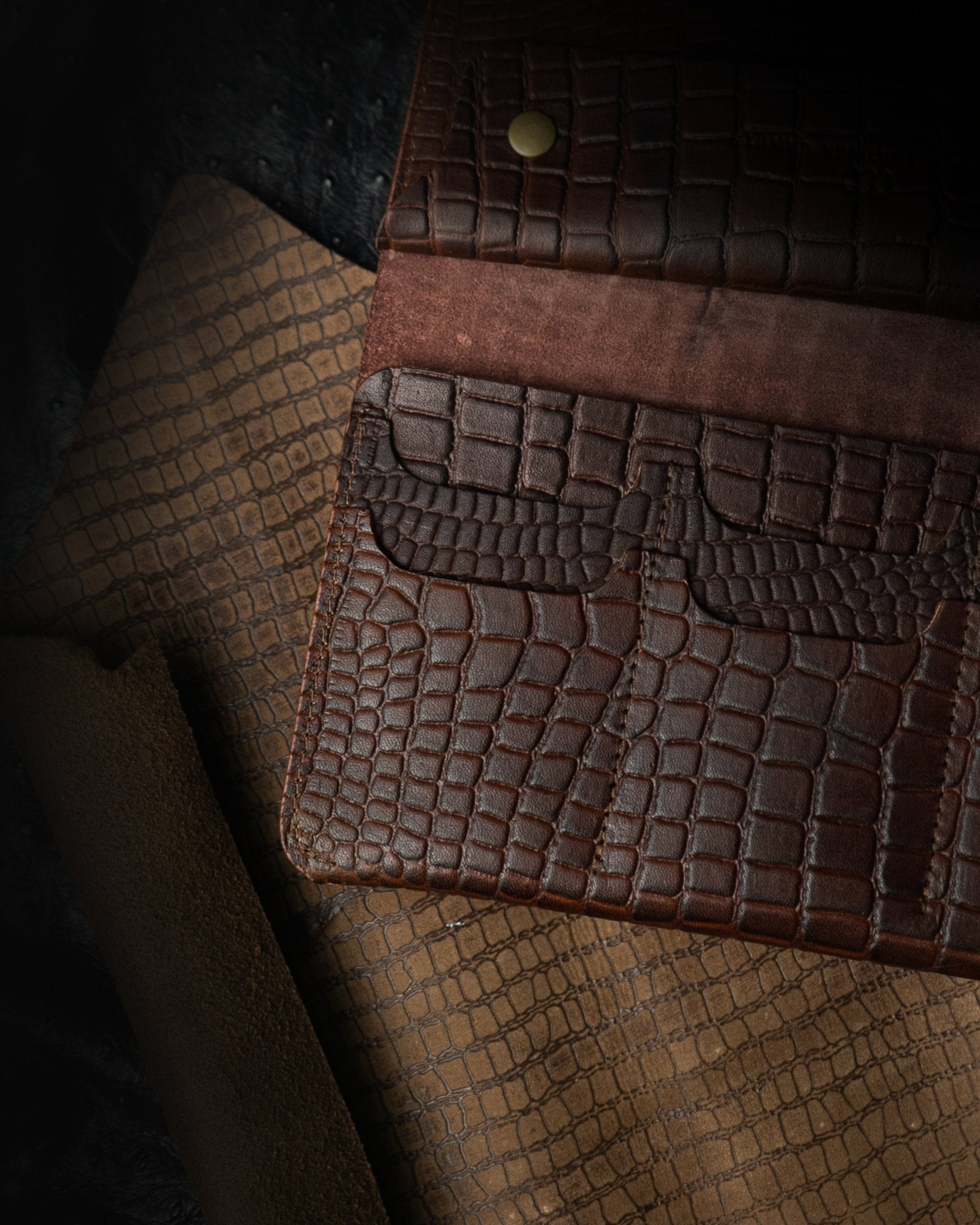 Aurora Wallet – Brown Alligator Embossed Ceylon Cow Leather - Ceylon Leather Crafts