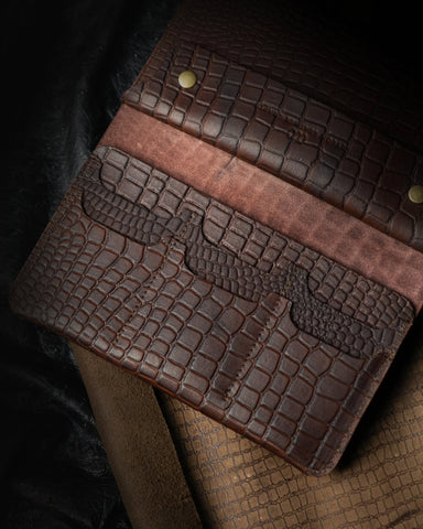 Aurora Wallet – Brown Alligator Embossed Ceylon Cow Leather - Ceylon Leather Crafts