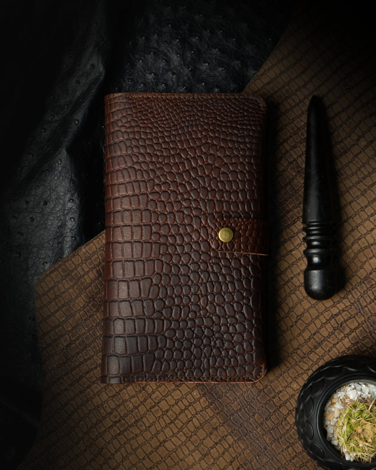 Aurora Wallet – Brown Alligator Embossed Ceylon Cow Leather - Ceylon Leather Crafts