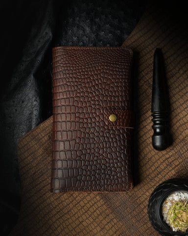 Aurora Wallet – Brown Alligator Embossed Ceylon Cow Leather - Ceylon Leather Crafts