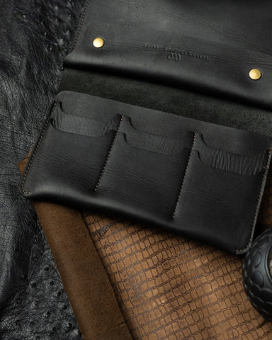 Aurora Wallet – Full Black Soft Cow Leather - Ceylon Leather Crafts