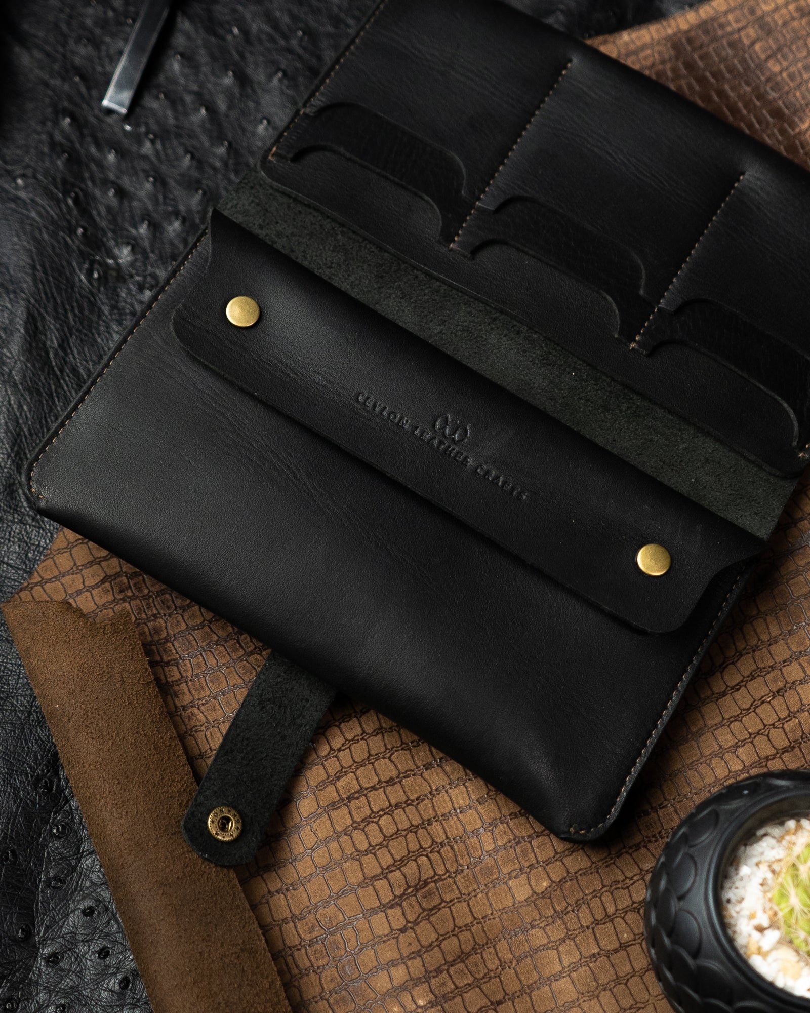 Aurora Wallet – Full Black Soft Cow Leather - Ceylon Leather Crafts