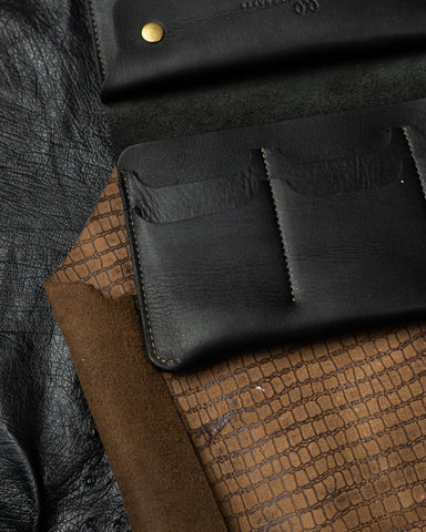 Aurora Wallet – Full Black Soft Cow Leather - Ceylon Leather Crafts