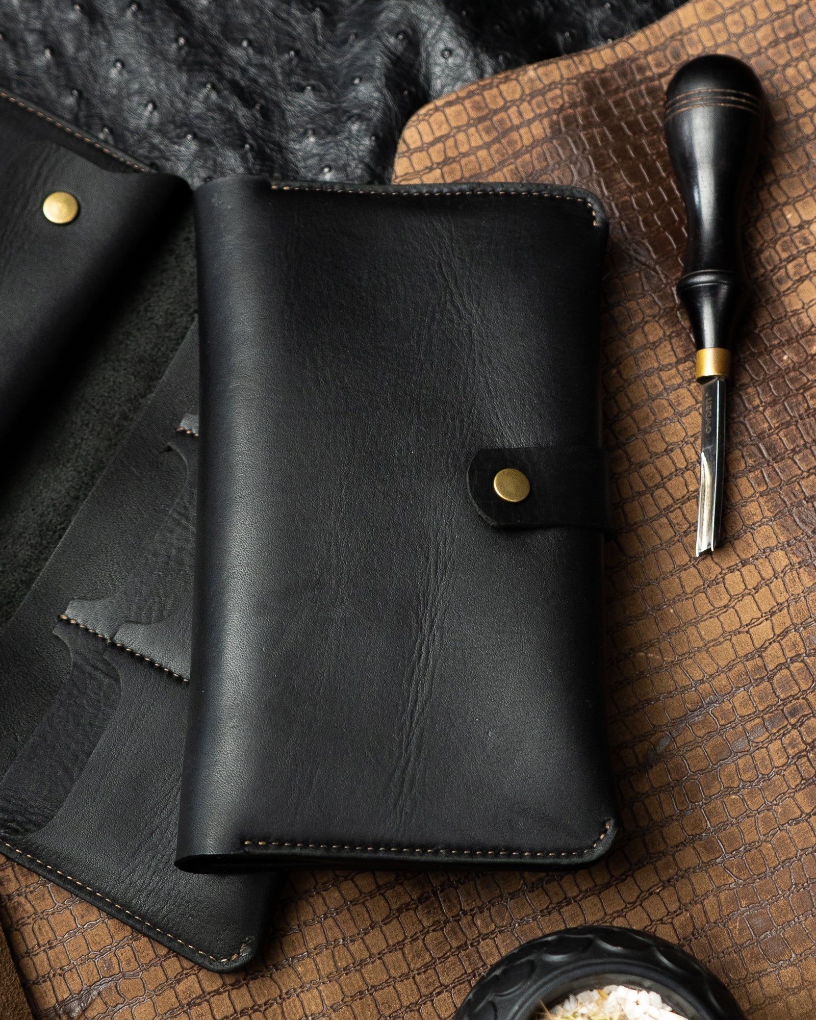 Aurora Wallet – Full Black Soft Cow Leather - Ceylon Leather Crafts