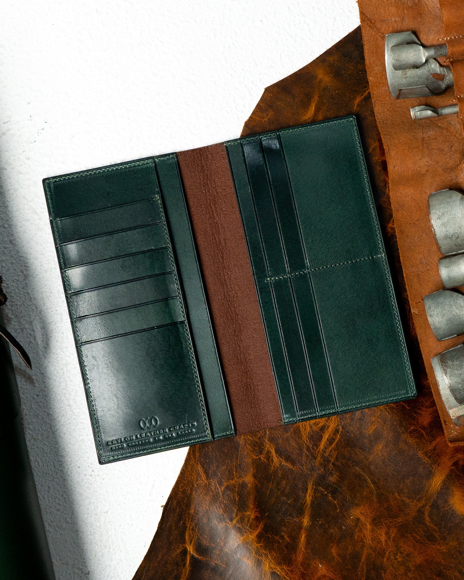 Caleb Wallet – Brown Saffiano & Woody Green Edition - Ceylon Leather Crafts