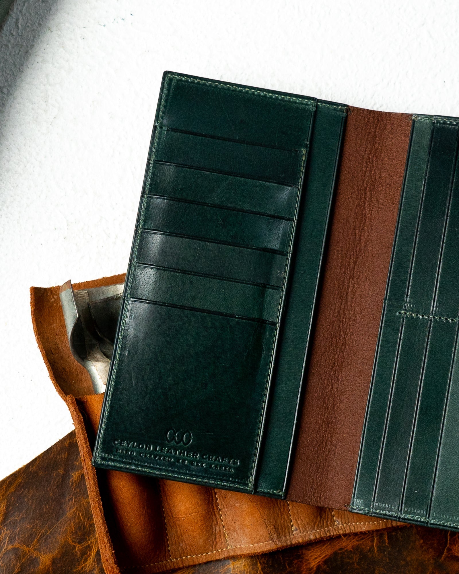 Caleb Wallet – Brown Saffiano & Woody Green Edition - Ceylon Leather Crafts