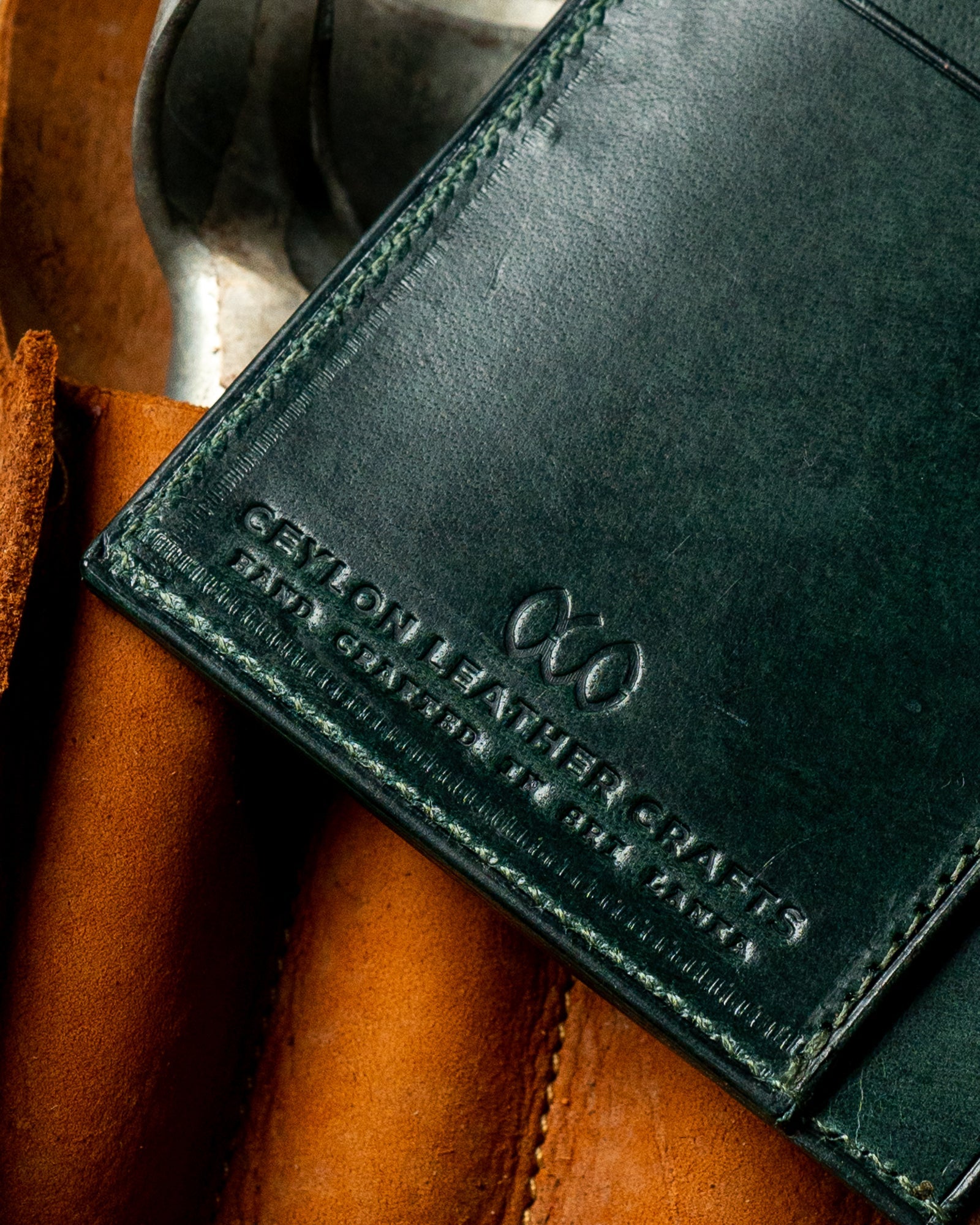 Caleb Wallet – Brown Saffiano & Woody Green Edition - Ceylon Leather Crafts
