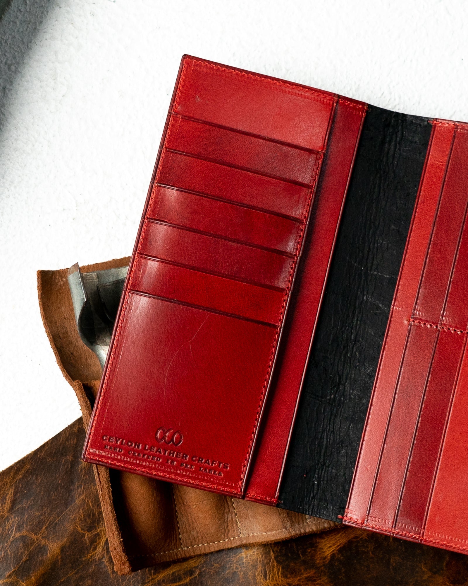 Caleb Wallet – Ceylon Black Buffalo & Woody Red Edition - Ceylon Leather Crafts