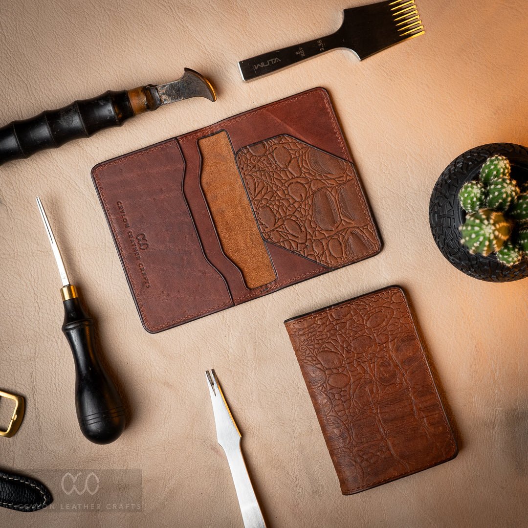 Esther Card wallet - Brown Crock Print - Ceylon Leather Crafts