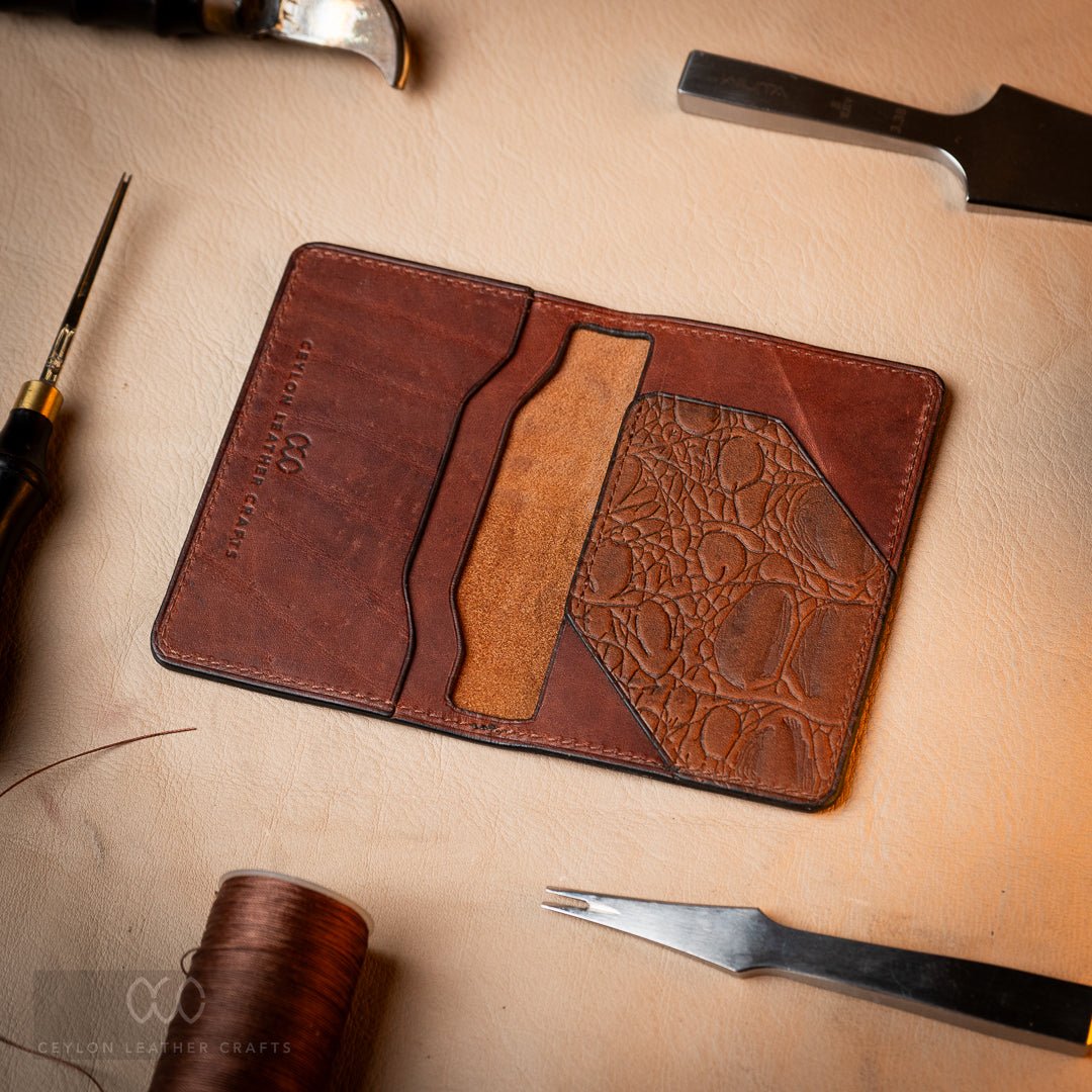 Esther Card wallet - Brown Crock Print - Ceylon Leather Crafts