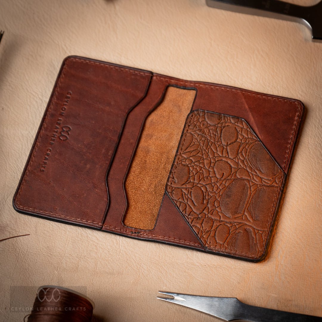 Esther Card wallet - Brown Crock Print - Ceylon Leather Crafts