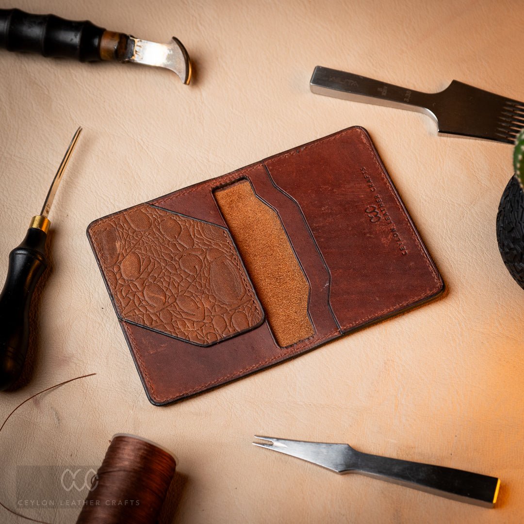 Esther Card wallet - Brown Crock Print - Ceylon Leather Crafts