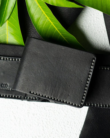 Hugo Wallet – Black Ceylon Buffalo Leather - Ceylon Leather Crafts