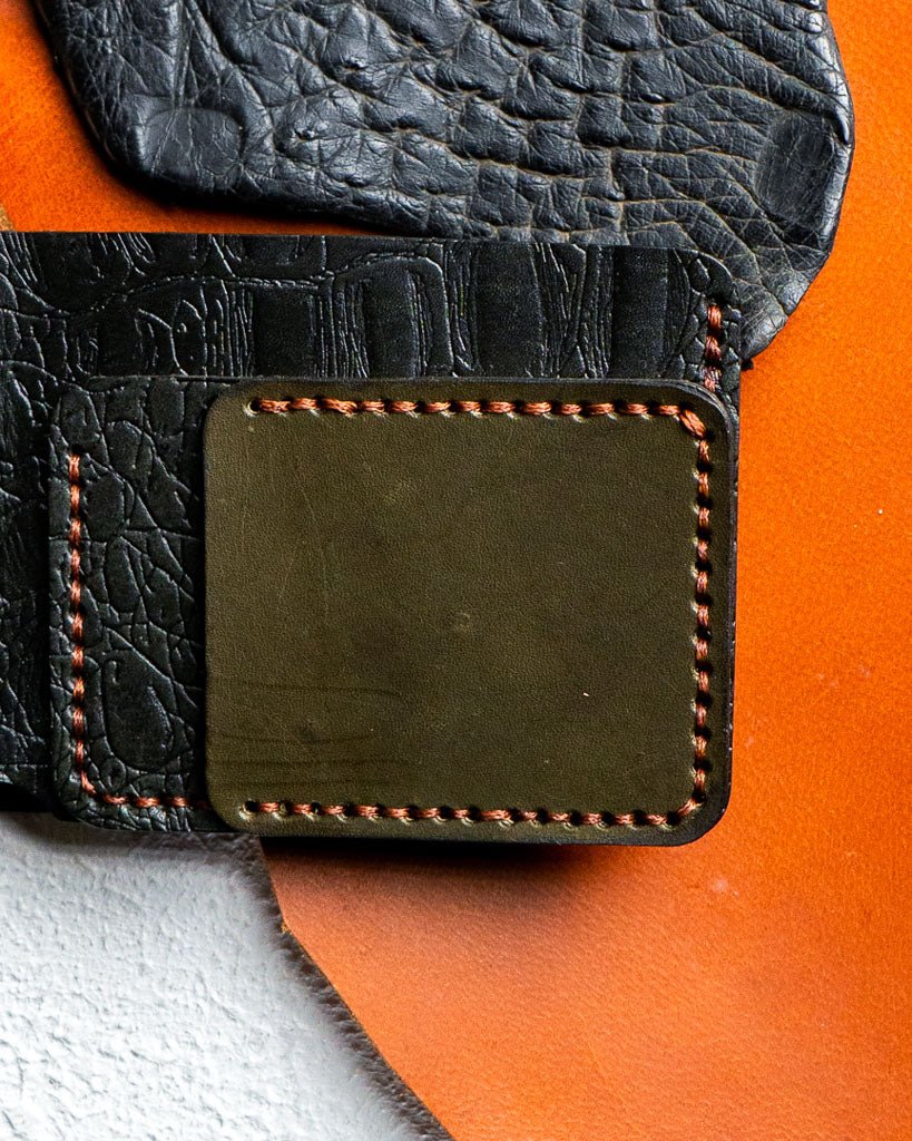 Hugo Wallet – Croc Embossed Black & Olive - Ceylon Leather Crafts