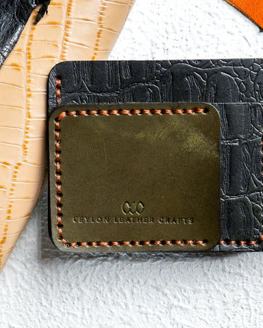 Hugo Wallet – Croc Embossed Black & Olive - Ceylon Leather Crafts