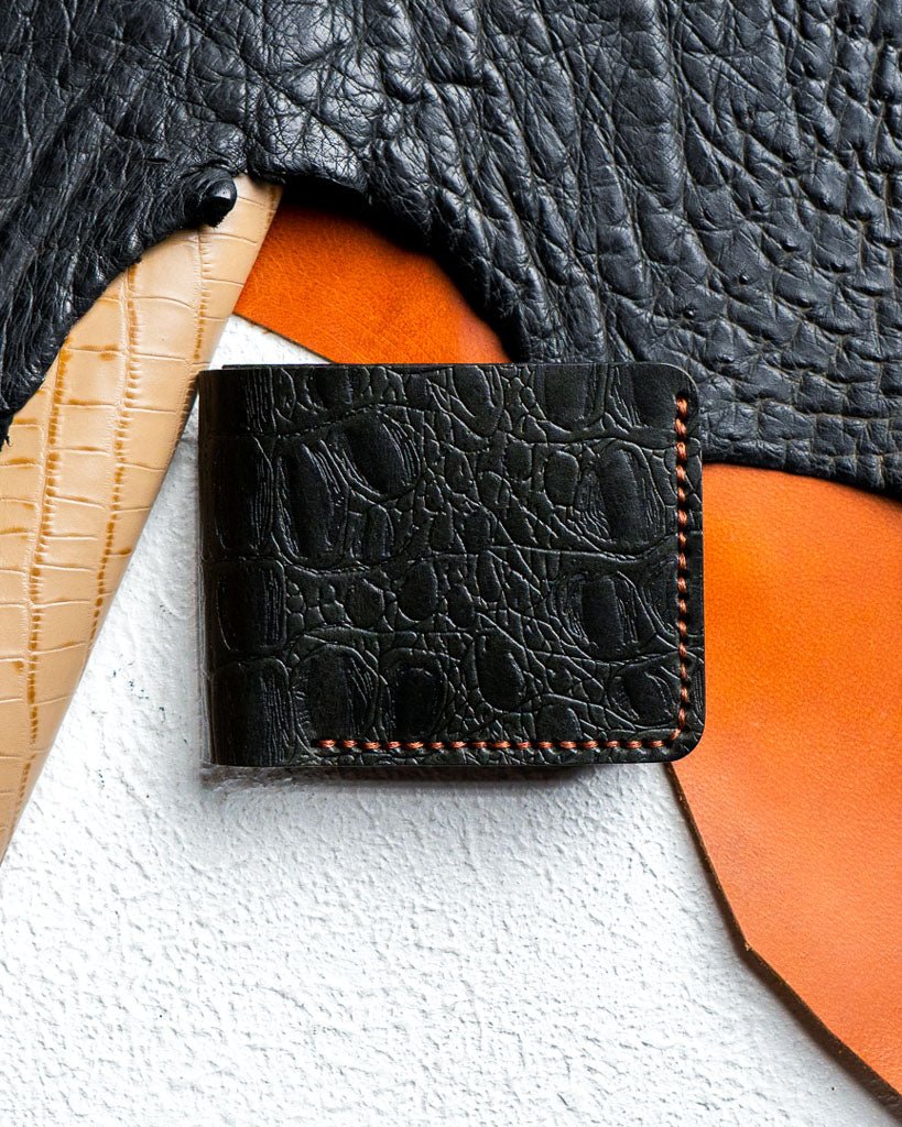Hugo Wallet – Croc Embossed Black & Olive - Ceylon Leather Crafts