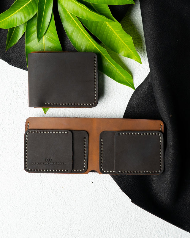 Hugo Wallet – Oil Pull - Up Leather (Black & Brown Contrast Edition) - Ceylon Leather Crafts