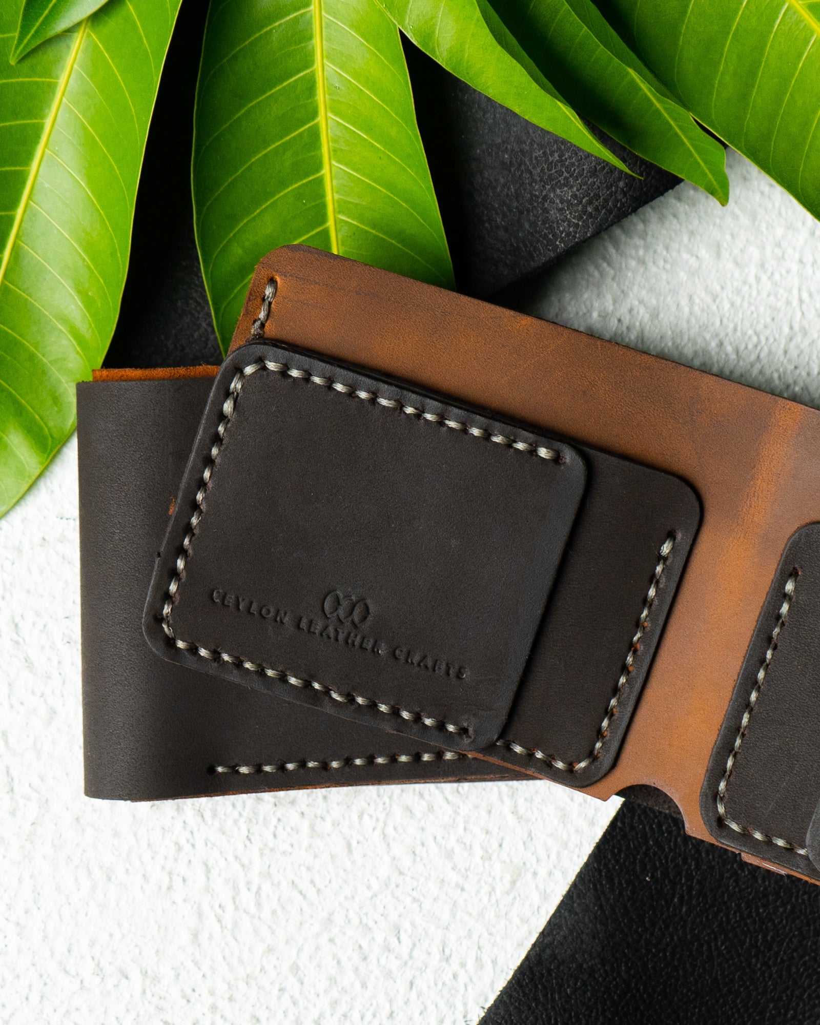 Hugo Wallet – Oil Pull - Up Leather (Black & Brown Contrast Edition) - Ceylon Leather Crafts