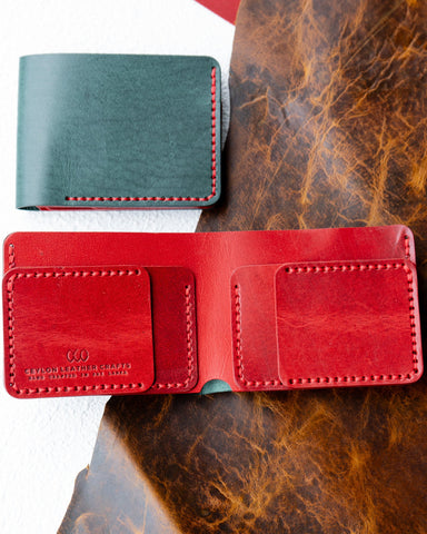 Hugo Wallet – Woody Green & Woody Red Buffalo Calf Leather - Ceylon Leather Crafts