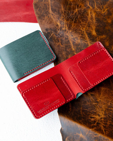 Hugo Wallet – Woody Green & Woody Red Buffalo Calf Leather - Ceylon Leather Crafts