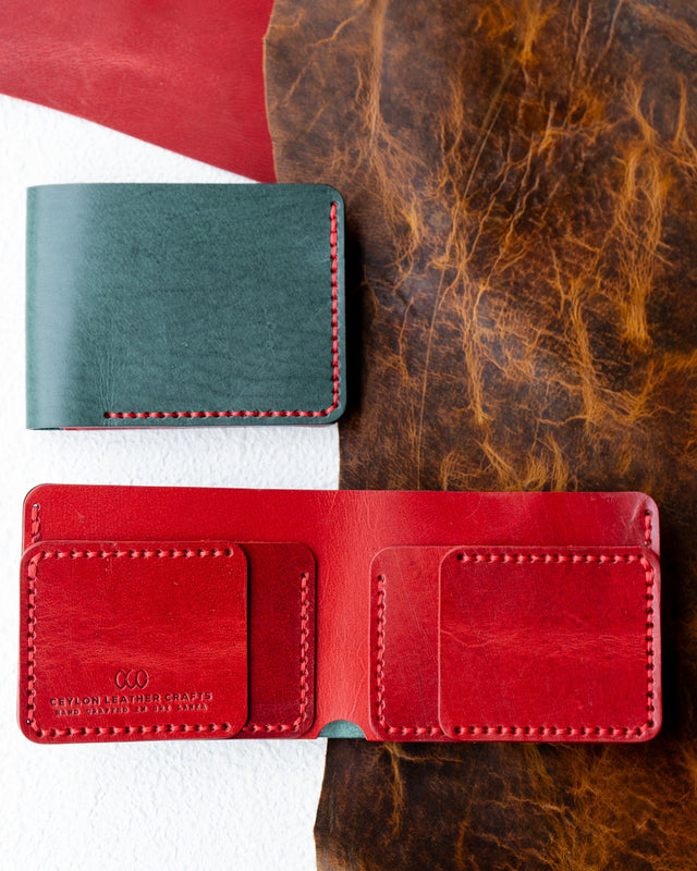 Hugo Wallet – Woody Green & Woody Red Buffalo Calf Leather - Ceylon Leather Crafts