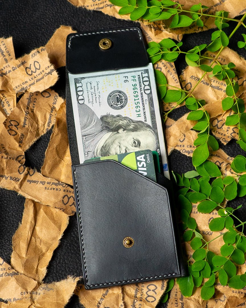 LAEL Wallet – Black Buffalo Calf Veg - Tanned Leather - Ceylon Leather Crafts