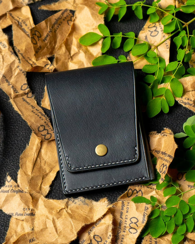 LAEL Wallet – Black Buffalo Calf Veg - Tanned Leather - Ceylon Leather Crafts