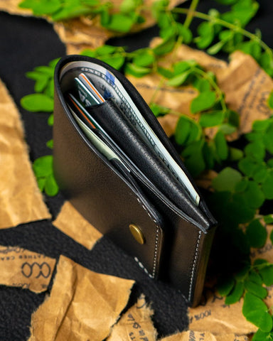LAEL Wallet – Black Ceylon Goat Full - Veg Leather - Ceylon Leather Crafts